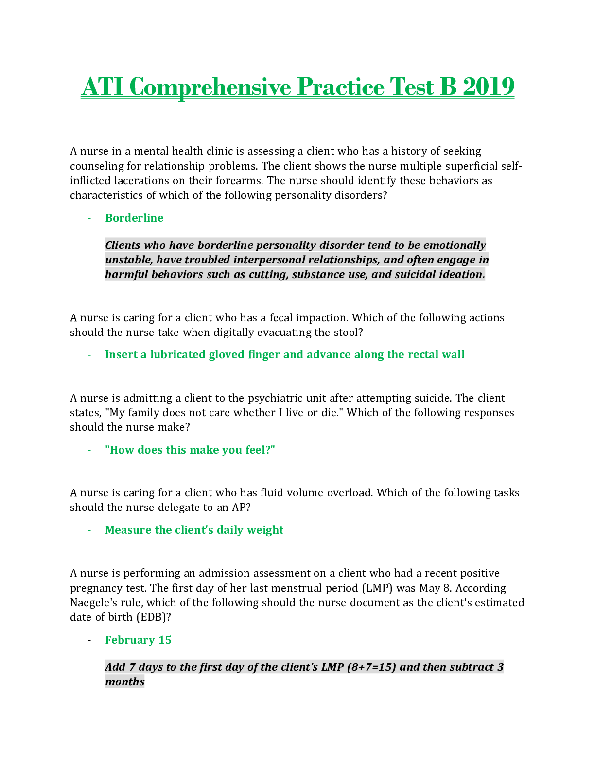 Preview of ATI Predictor Comprehensive Practice Test B 2019